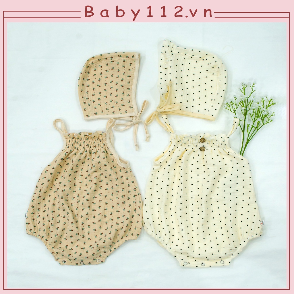 Áo liền quần bé gái sơ sinh, bodysuit bé gái sơ sinh vải muslin cotton cho bé 3 tháng, 6 tháng, 1 tuổi, 2 tuổi