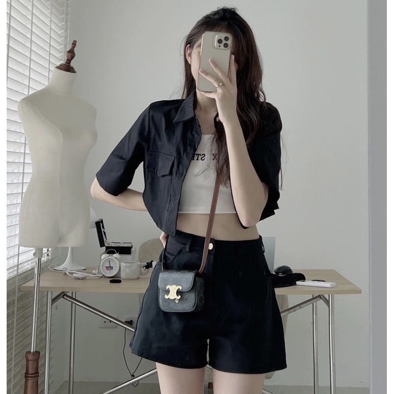 Set 3 Món Kaki (loại 1) Áo Khoác Tay Ngắn Kèm Áo Dây ALBX Mix Quần Short