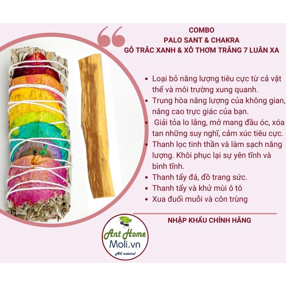 Sét 1 thanh palo santo và 1 bó xô thơm Chakra 7 màu khai mở luân xa (Combo số 9)