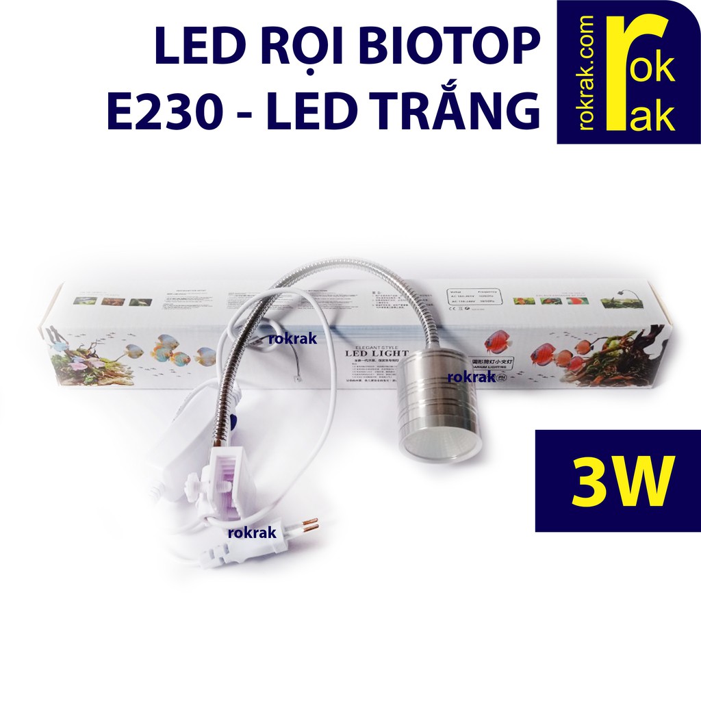 Đèn Led rọi thủy sinh biotop E230 3W ánh sáng trắng kẹp thành màu bạc