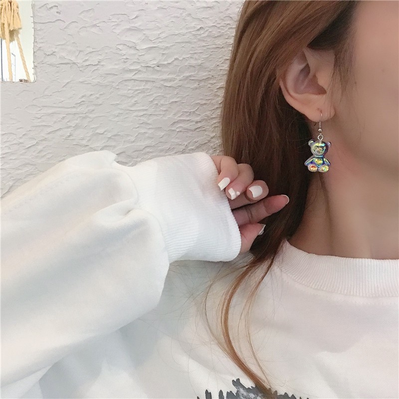 Khuyên tai kẹp không bấm lỗ chốt điều chỉnh K064 bằng hợp kim mạ bạc hình con gấu dáng midi Leous Accessories