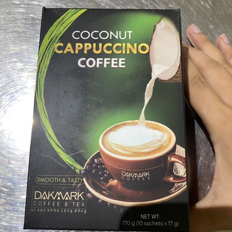 (HSD tháng 8/2021) Cà Phê Cappuccino Hoà Tan Dừa DakMark (10 Gói x 17g)