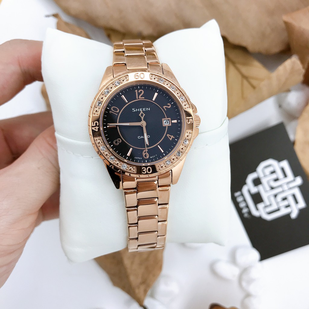 Đồng hồ nữ Casio SHEEN SHE-4532 / SHE-4532PG-1A mặt kính Sapphire chống trầy, hàng chính hãng