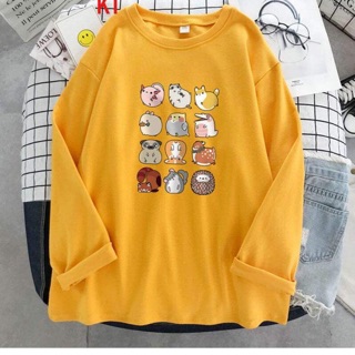 Áo thun dài tay in 12 con vật hoạt hình ngộ nghĩnh