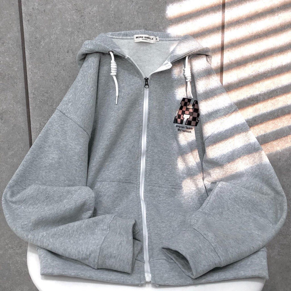 Khoác Nỉ Hooide Bàn Cờ In Hình Nam Nữ Tay BồngUnisex Mũ Rộng Form To