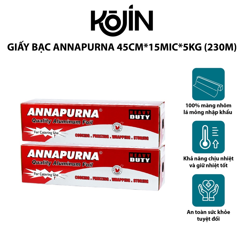 Giấy Bạc Kojin Giấy Bạc Nướng Bọc Thực Phẩm Nhãn Hiệu Annapurna 45cm x 15mic x 5kg (230m)