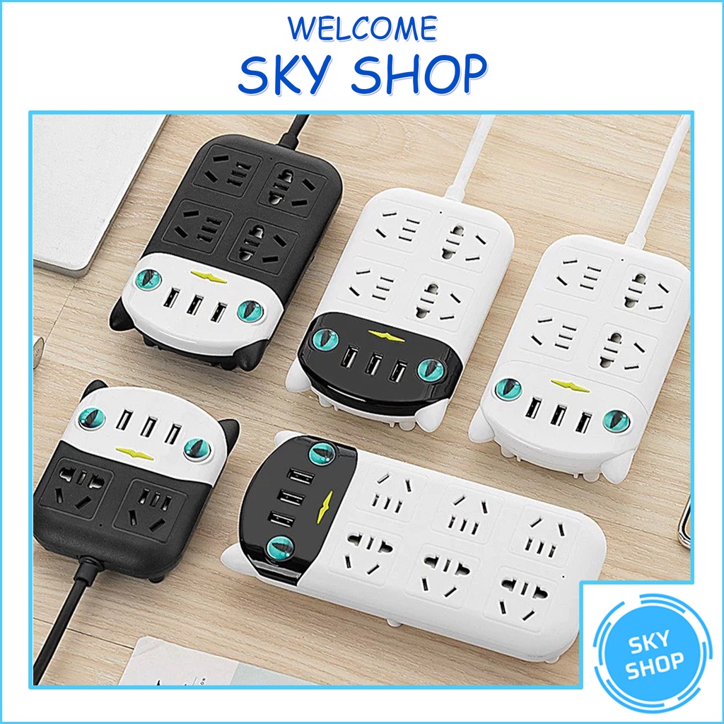 Ổ Cắm Điện Phích Cắm Điện Văn Phòng Cao Cấp CHỊU TẢI TỐT Mèo Aw Dễ Thương Tích Hợp Cổng USB và Giá Đỡ Điện Thoại