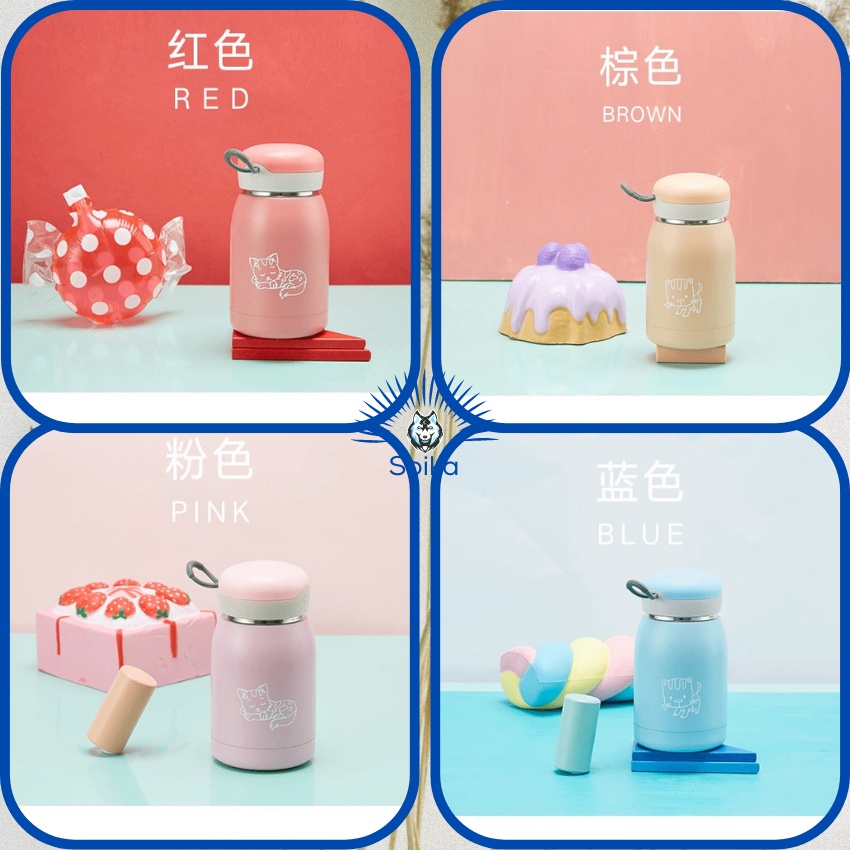 Bình Giữ Nhiệt Cute Cho Bé SOIKA ST01300 Inox 304 300ml Họa Tiết Mèo Con Nhiều Màu