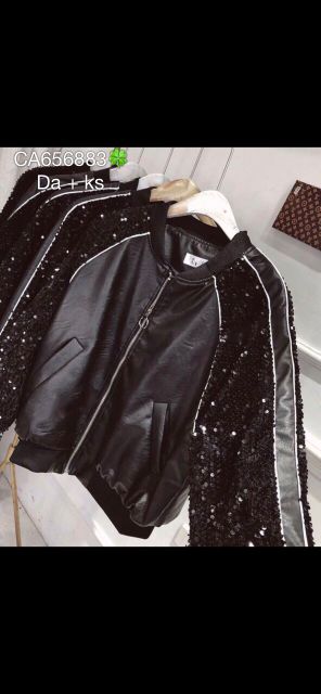 💋Hàng nhập - Áo khoác da tay kim sa đen