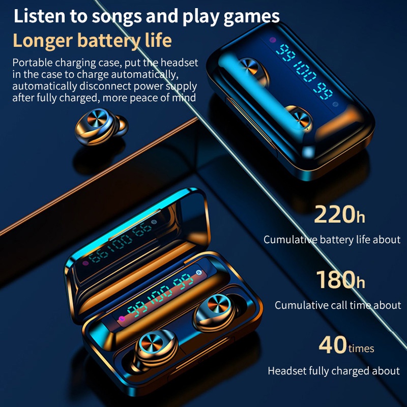 Tai Nghe Không Dây bluetooth 5.0 Tzzl F9-5C tws Với Màn Hình led Hiển Thị 2000mah Chống Thấm Nước
