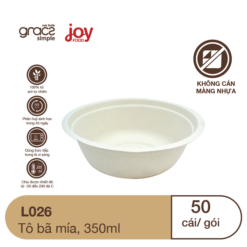 50 chén/ tô/ bát bã mía Gracz  350ml, dùng 1 lần cho tiệc tùng, thân thiện môi trường, cứng cáp hơn tô giấy