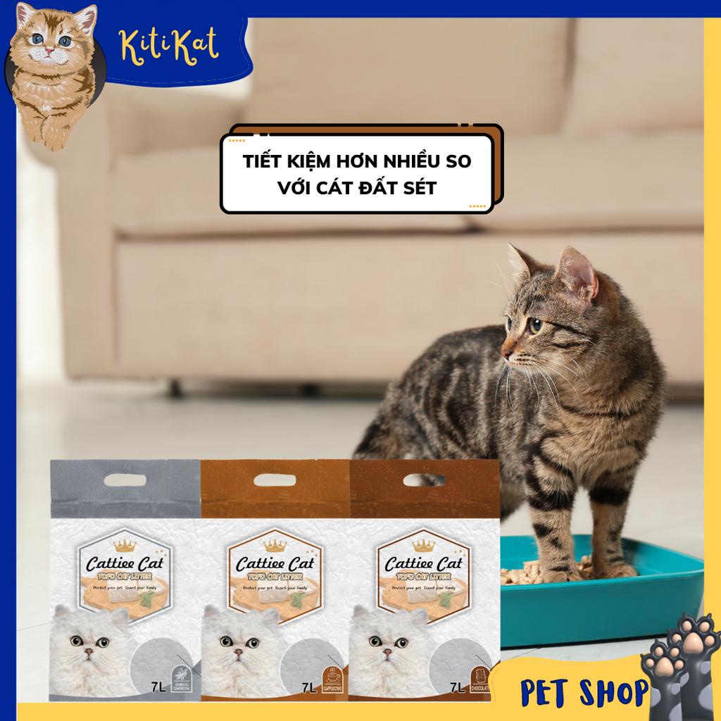 Cát đậu nành cho mèo Cattiee Cat 7L nhiều mùi hương, Cát vệ sinh tofu hữu cơ chiết xuất từ mầm đậu nành nguyên cám