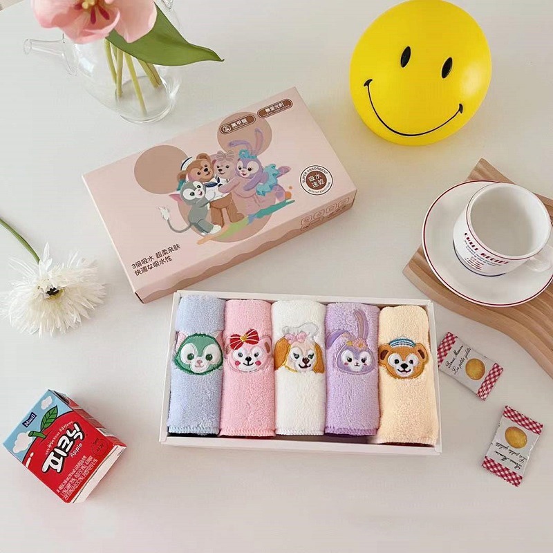 Set 5 Khăn Lau Mặt Bằng Vải Lông Cừu San Hô Họa Tiết Hoạt Hình Cinnamoroll My Melody Kuromi Linabell Sanrio Đáng Yêu