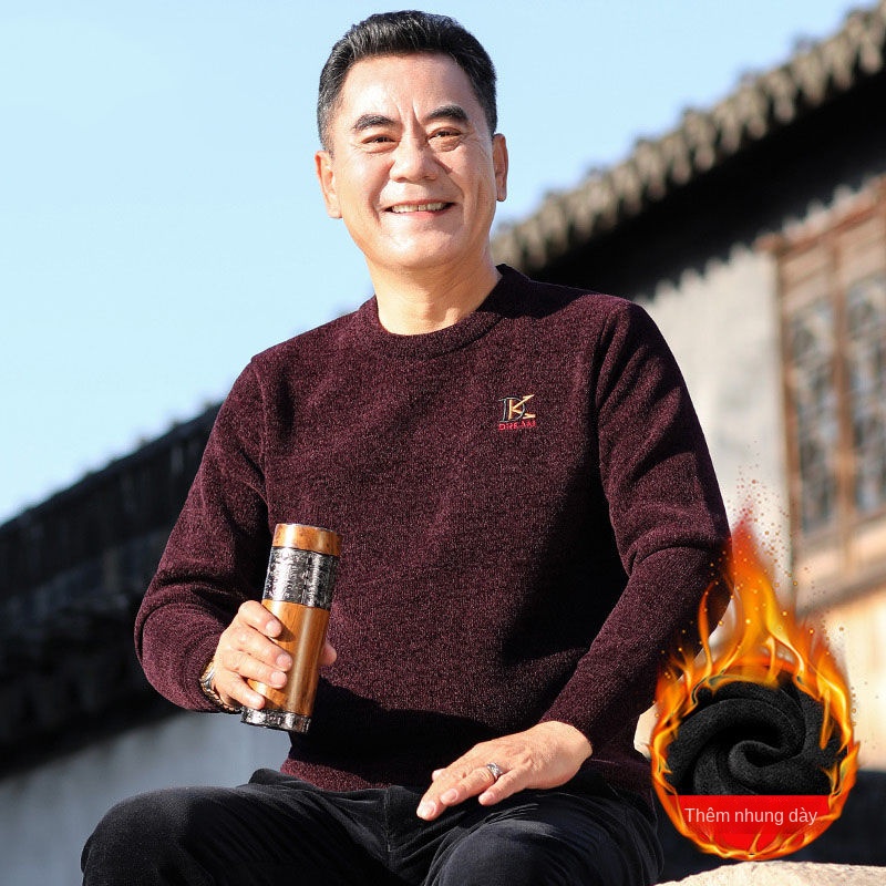 Áo len nhung cho người trung niên và cao tuổi, áo len dày ấm áp mùa đông cho người cha