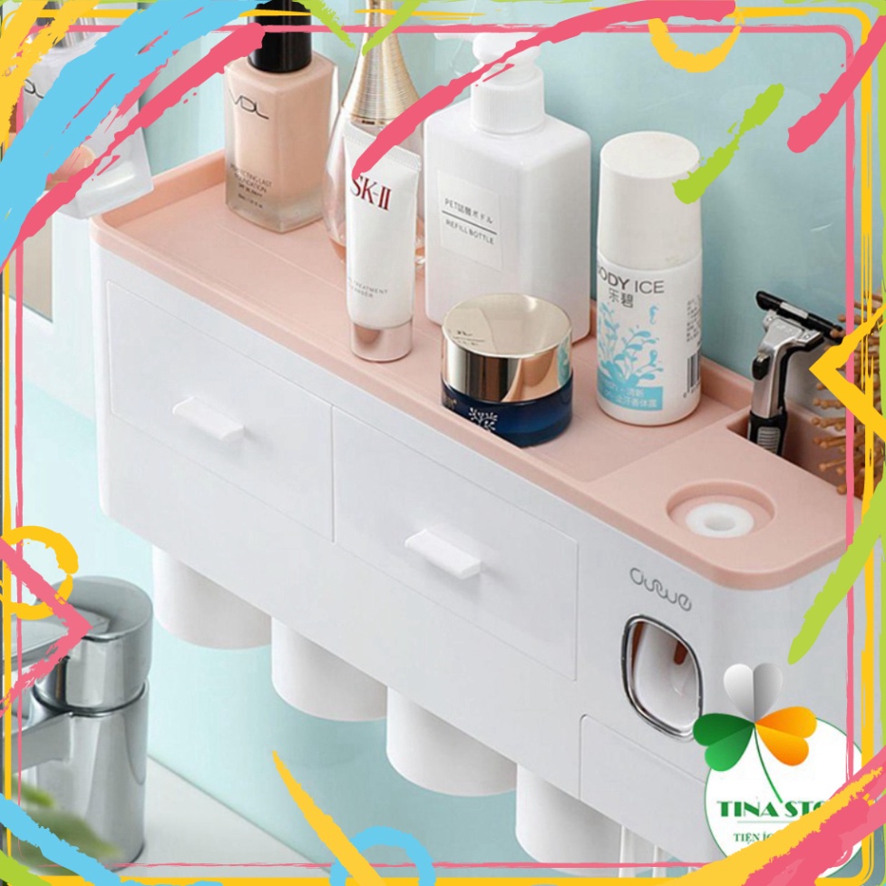 Kệ Để Đồ Nhà Tắm Đa Năng, 2 Cốc, 3 Cốc, 4 Cốc, Bộ Nhả Kem Đánh Răng Tiện Lợi, Dán Tường, Không Cần Khoan Tường