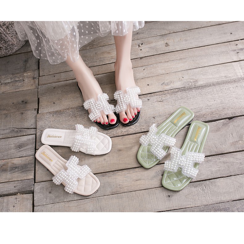Dép xăng đan gót thấp mềm đế bệt hở ngón kiểu Hàn Quốc 2020 thời trang mùa hè cho nữ