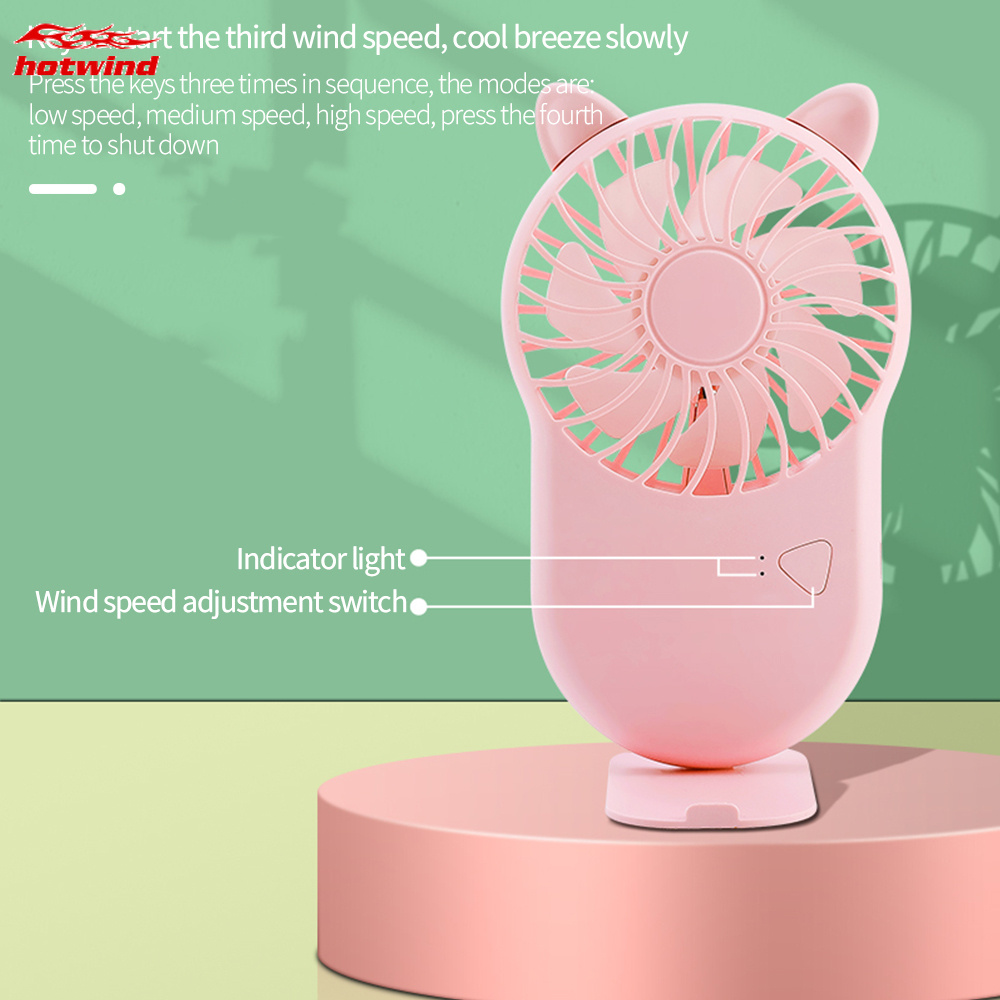 HW Portable Mini Handheld Fan USB Rechargeable Battery Cooling Desktop with Base Mobile Phone Bracket for Travel Outdoor Office