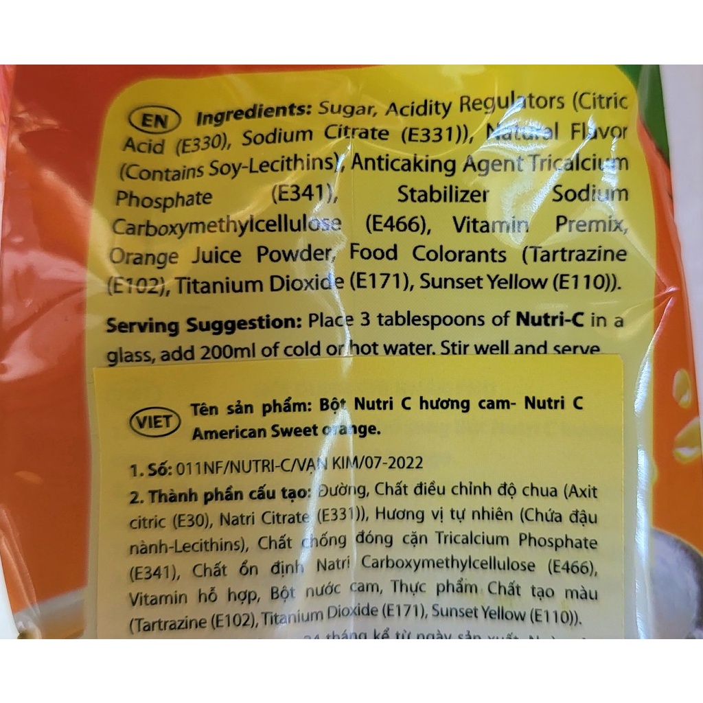 [Túi 750g] BỘT NUTRI C HƯƠNG CAM [Indonesia] NUTRI-C American Sweet Orange Instant Powder Drink