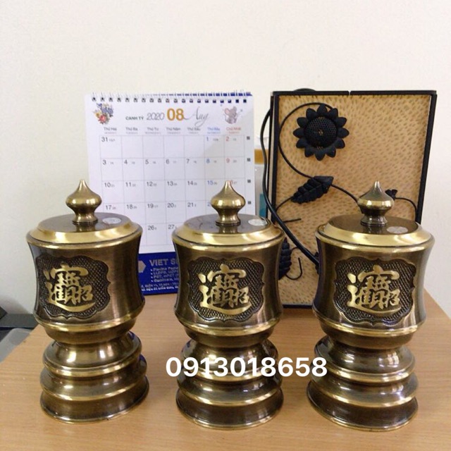 Bộ đài thờ bằng đồng cao 16cm, 20cm màu giả cổ 2 công nghệ.