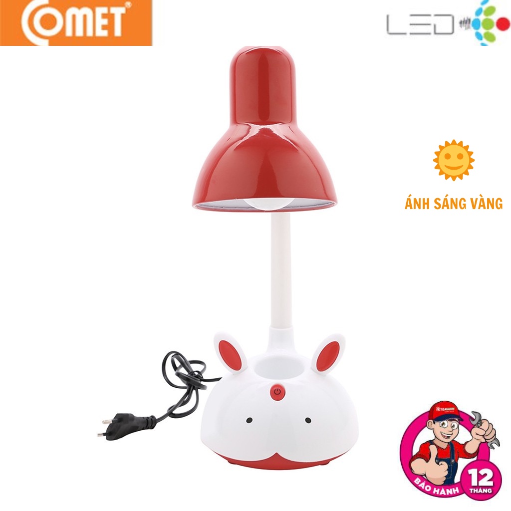 Đèn bàn học sinh bảo vệ mắt, đèn led ánh sáng vàng tiết kiệm điện COMET CT411 5W màu xanh/ đỏ