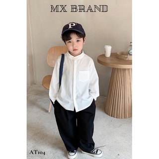 Áo sơ mi trắng cổ tàu bé trai