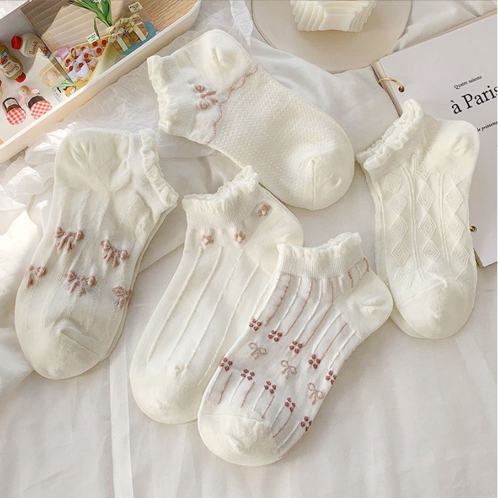 Vớ cotton Mỏng Thoáng Khí Màu Trắng Phong Cách Lolita Nhật Bản Cho Nữ