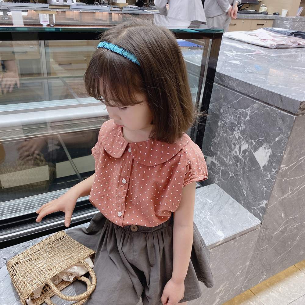 Set Áo Cổ Búp Bê Họa Tiết Chấm Bi Và Chân Váy Ngắn Vải Cotton Dễ Thương Thời Trang Mùa Hè Cho Bé Gái 0512