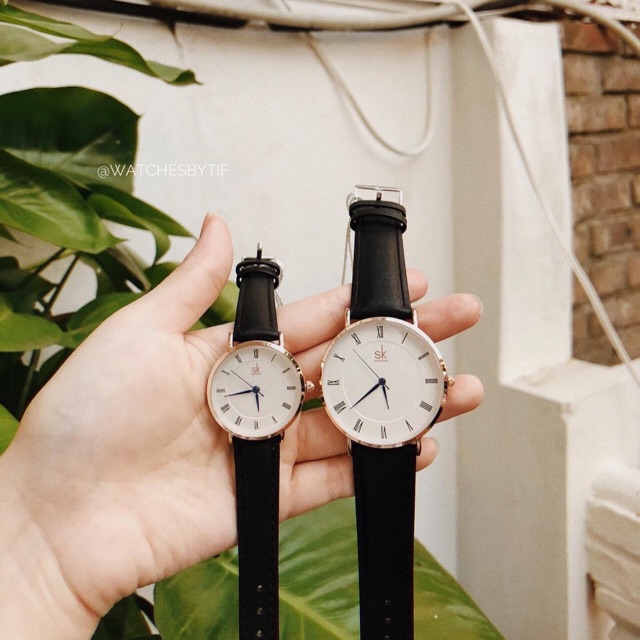 Đồng hồ cặp nam nữ dây da đen SHENGKE mặt la mã kim xanh đồng hồ đôi chính hãng đẹp Watchesbytif size 28mm & size 40mm | BigBuy360 - bigbuy360.vn