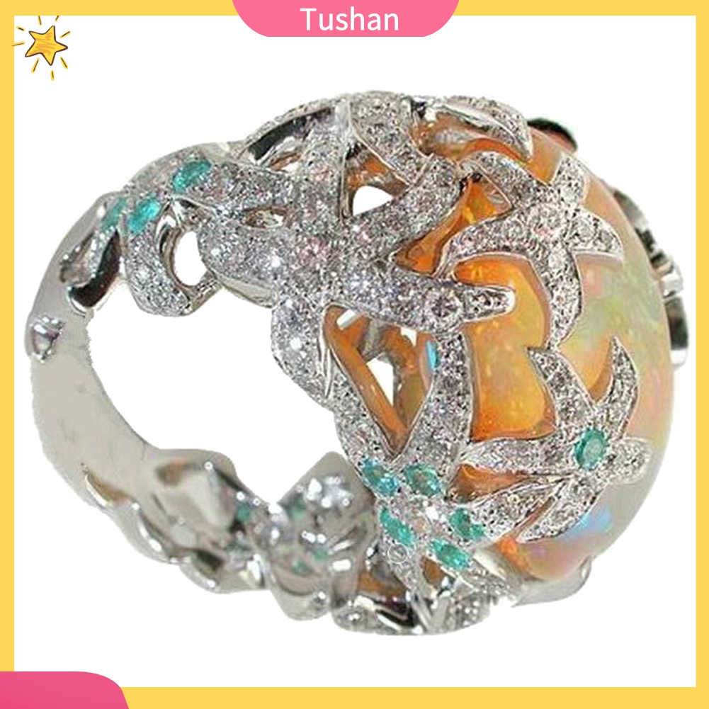 Nhẫn Hình Sao Biển Đính Đá Opal Giả Phong Cách Cổ Điển