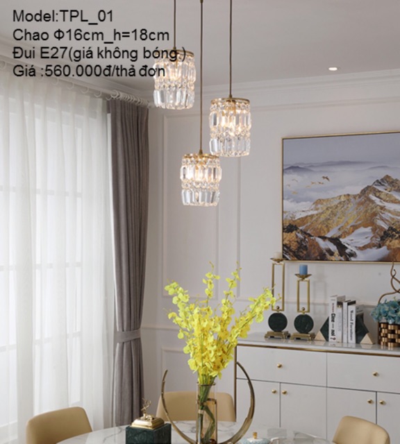 Đèn thả thuỷ tinh bộ 3 đèn