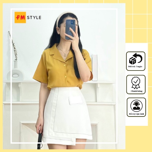 Áo Sơ Mi Nữ Công Sở Cổ Vest Tay Ngắn | Áo Sơ Mi Kiểu Nữ Phong Cách Hàn Quốc | Fmstyle Saigon 220214006