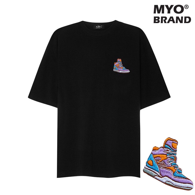 Áo Thun Nam Cao Cấp MYO Vải Cotton Thêu Hình Sneaker Cao Cấp