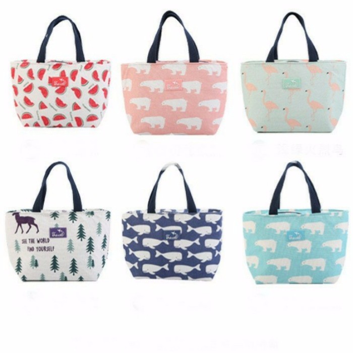 Túi đựng cơm vải Oxford SIZE LỚN hình cá voi lót giấy nhôm