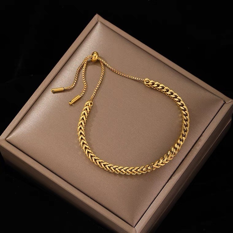 Molly™ Vòng Đeo Tay Mạ Vàng 18K Không Phai Màu Bằng Thép Titan Có Thể Điều Chỉnh Kích Cỡ Dành Cho Nữ
