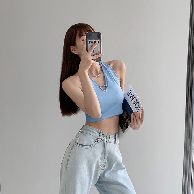 Cocory vn Áo Hai Dây Họa Tiết Trái Tim Kim Loại Quyến Rũ Thời Trang Cho Nữ