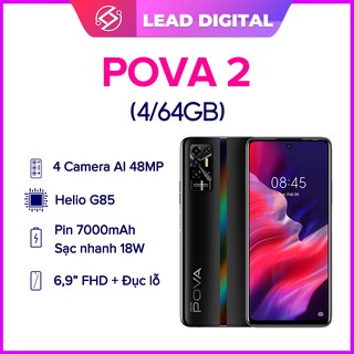 Điện thoại tecno pova 2 4gb/64gb - pin 7000mah - màn hình 6.9" - fhd mtk helio g85 bh 13 tháng