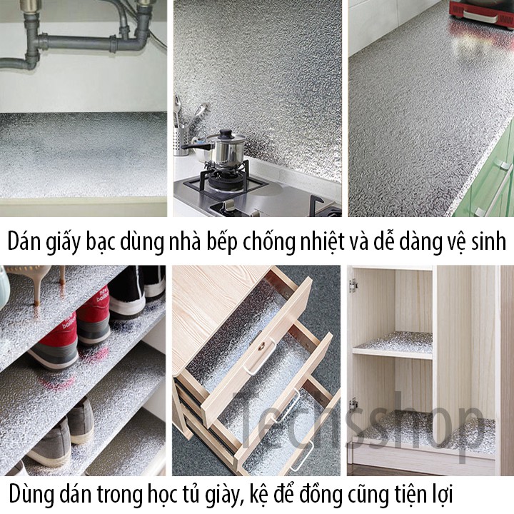 Giấy Bạc Dán Tường Trang Trí Cho Nhà Bếp Kích Thước Cuộn 3mx60cm Chống Nước Chống Dầu Mỡ