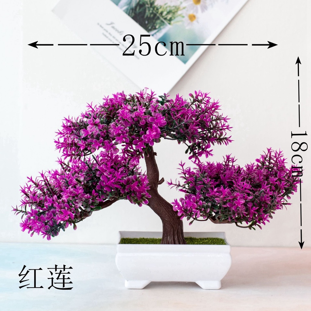 CÂY GIẢ BONSAI HOA RỰC RỠ kèm chậu - Chậu cây Phú Quý Cát Tường trang trí, để bàn - Hoa giả may mắn tài lộc