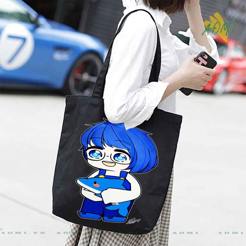 TOTE HEROTEAM SAMMY SIMMY PHONG CẬN MINI WORLD CANVAS TÚI VẢI ĐEO VAI BAG KHÓA KÉO SIZE LỚN 33x38cm AOMIVN ĐEN TRẮNG