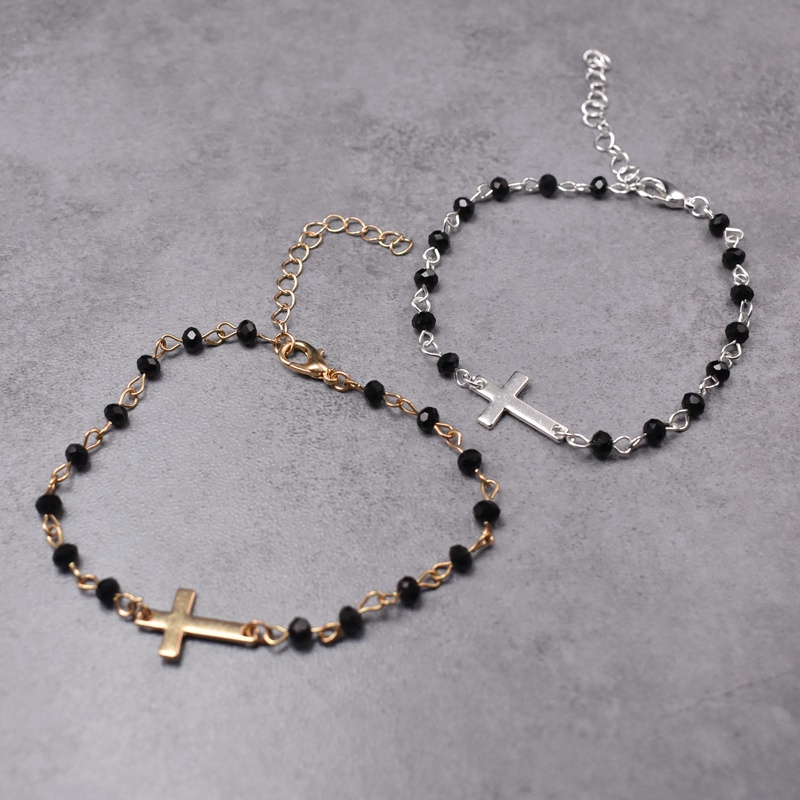 Vòng Tay Chuỗi Hạt Resin Màu Vàng / Bạc Phối Mặt Thánh Giá Thời Trang Cho Nữ 2022 Joyas De Mujer