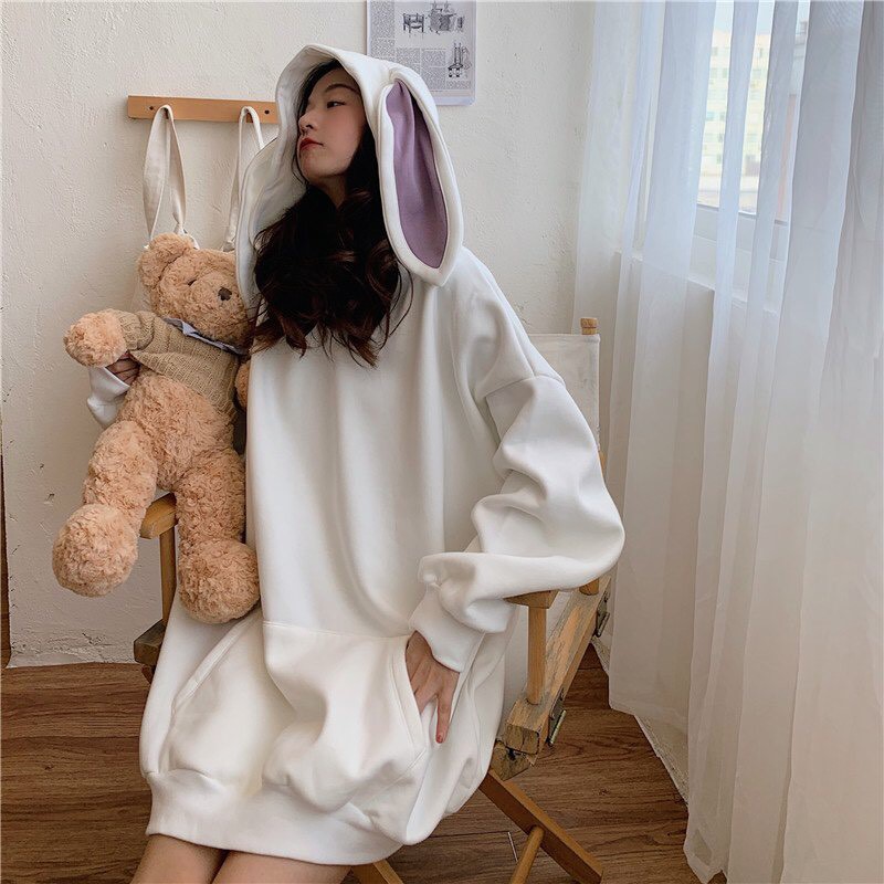 ÁO HOODIE TAI THỎ Nỉ Ngoại Tím Trắng - ÁO NỈ MŨ TAI CUTE CHẤT ĐẸP FORM RỘNG