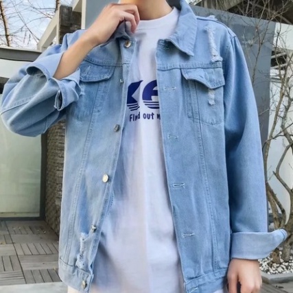 Áo Khoác Jeans Trơn Rách Styse Basic Dành Cho Cả Nam Và Nữ 2022  - Hàng nhập khẩu