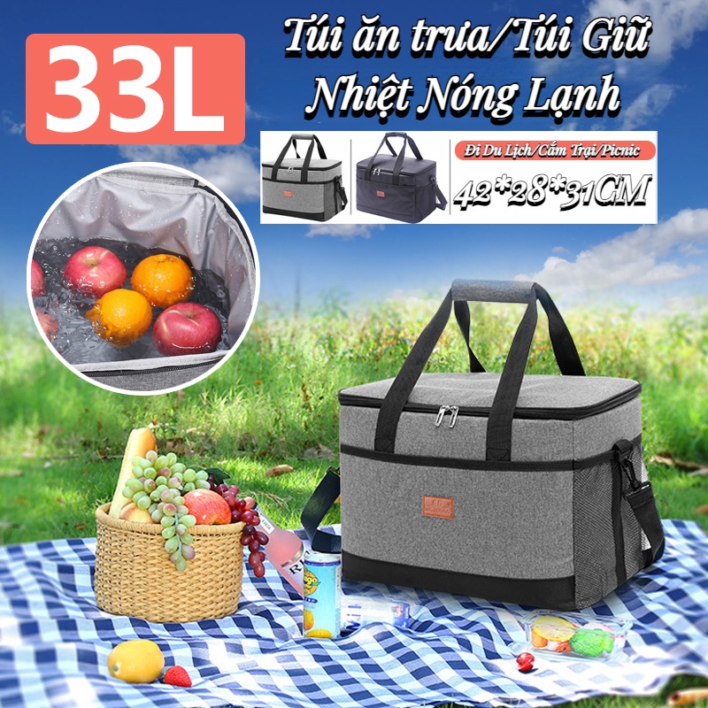 （COD）33L Túi ăn trưa，Túi Giữ Nhiệt Nóng Lạnh không thấm nước，Chuyên Dụng Cho Đi Du Lịch, Cắm Trại, Picnic