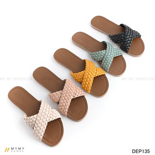 DEP135 Dép bệt da lì quai tết đan chéo mymyshoes