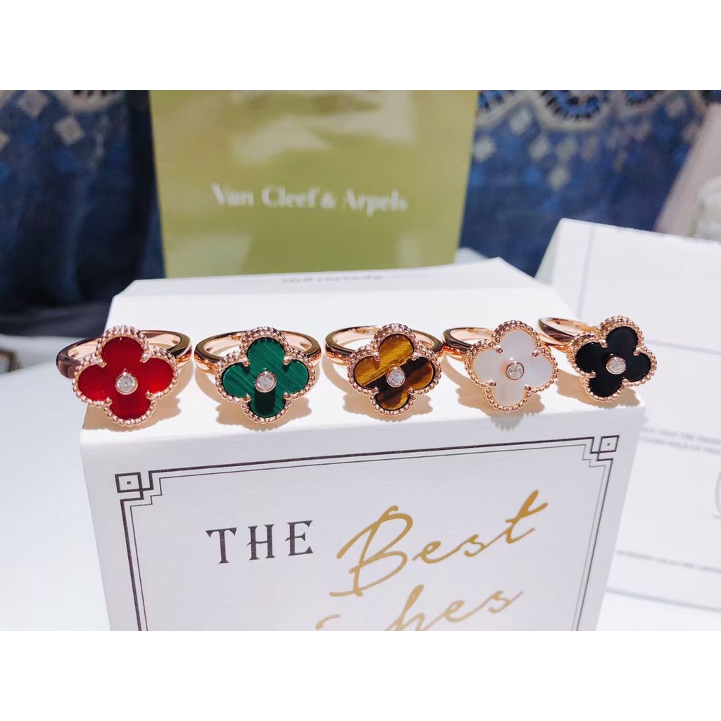 Nhẫn Đôi Bằng Thép Không Gỉ Hình Cỏ Bốn Lá May Mắn