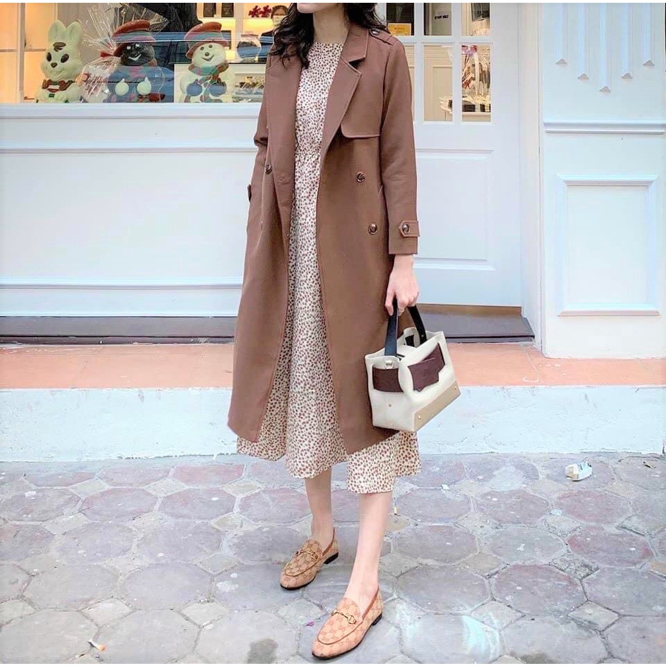 Áo măng tô nữ dáng dài chất kaki dáng 4 cúc - áo trenchcoat dáng dài 057