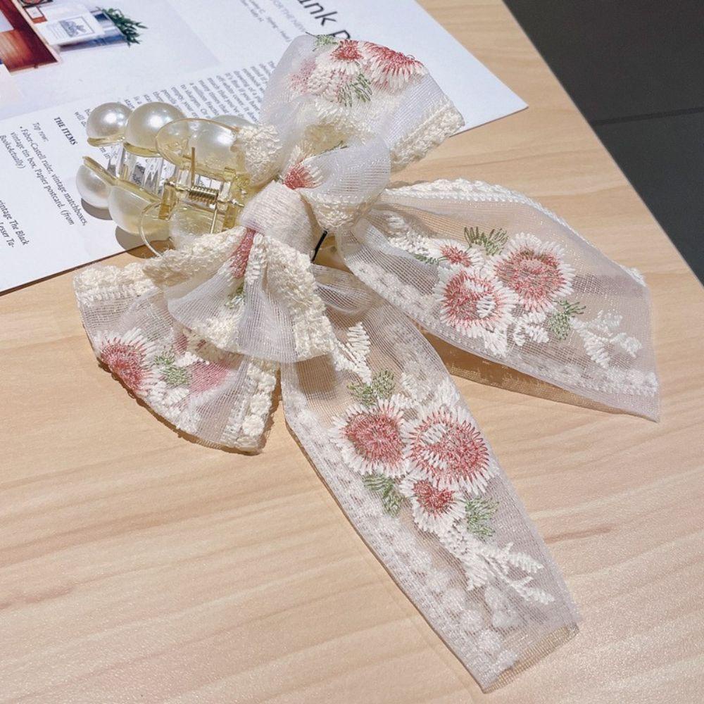 BACK2LIFE Kẹp Tóc Càng Cua Đính Nơ Vải Lưới Ren Hoa Kiểu Hàn Quốc 2life