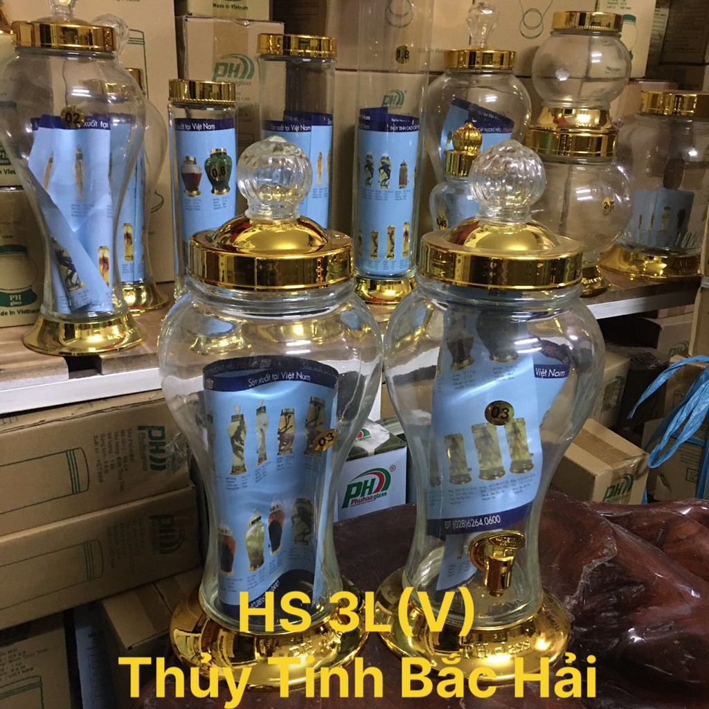 BÌNH NGÂM RƯỢU THỦY TINH CAO CÂP  3 Lít  SX TẠI VIỆT NAM - THỦY TINH BẮC HẢI