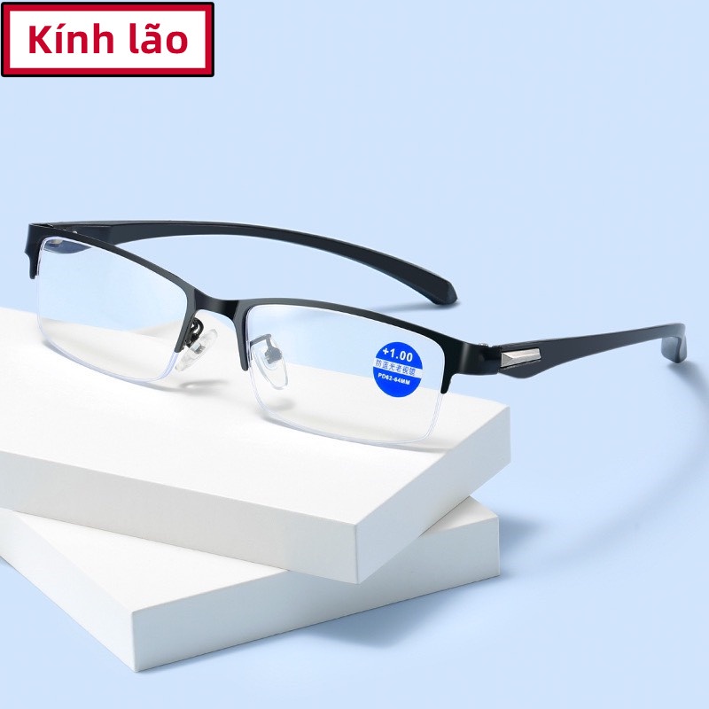Kính lão thời trang viền nửa tròng, gọng Kim Loại , chống ánh sáng xanh, mã H8050