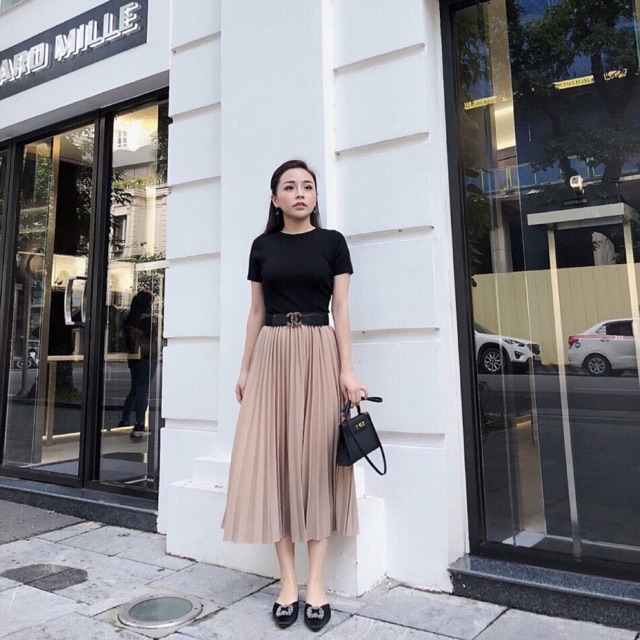 Chân váy midi dập ly ánh nhũ | BigBuy360 - bigbuy360.vn